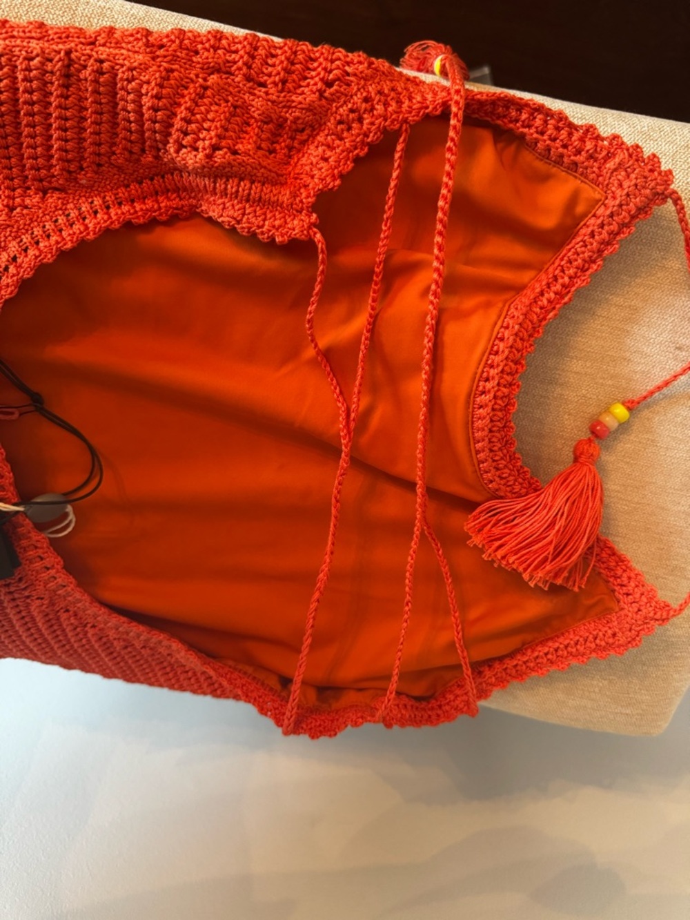 Alanui Italian Rust Orange Crochet Swimsuit with Bead Tassels. Never worn. - Picture 2 of 10